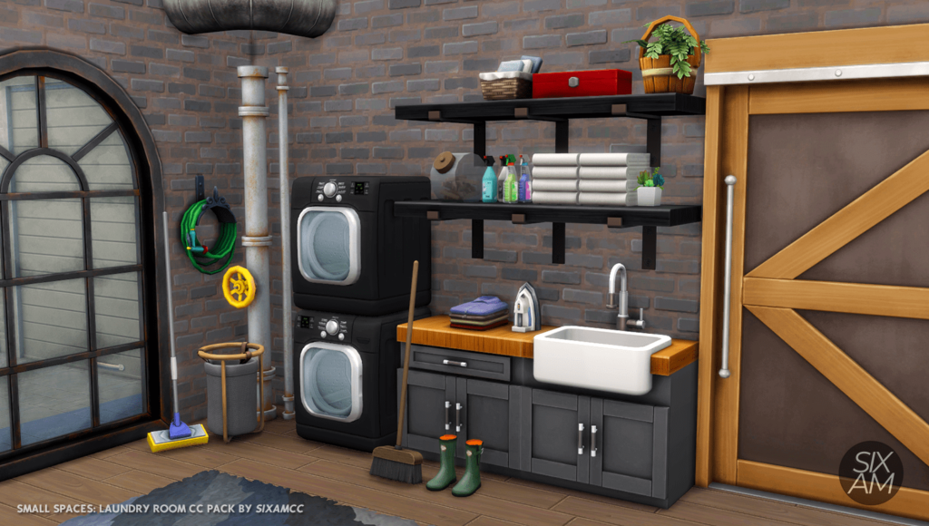 sims 4 cc laundry room pack with washer and dryer by sixamcc. Custon content creator. Amazing Laundry sims 4 cc.