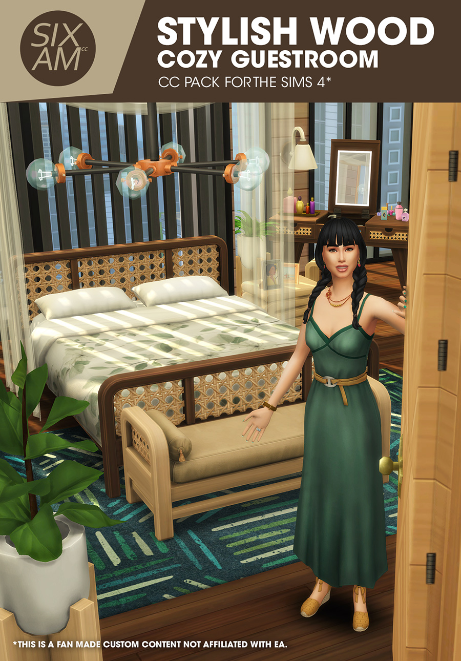 Stylish Wood – Cozy Guestroom (CC Pack for The Sims 4)