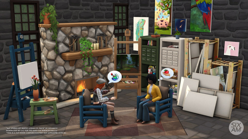 Sims 4 CC cc pack art supplies clutter including palette knives colored pencils sketchbook and paint set by SixamCC