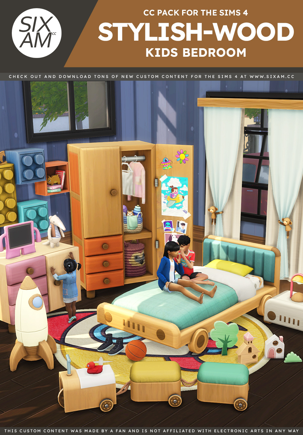 Stylish-Wood Kids Bedroom (CC Pack for The Sims 4)