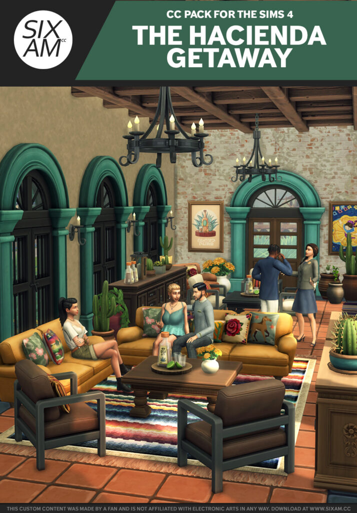 sims 4 cc hacienda getaway furniture pack by sixam cc, ims 4 cc hacienda build set doors and arches, sims 4 cc pack with rustic furniture and décor