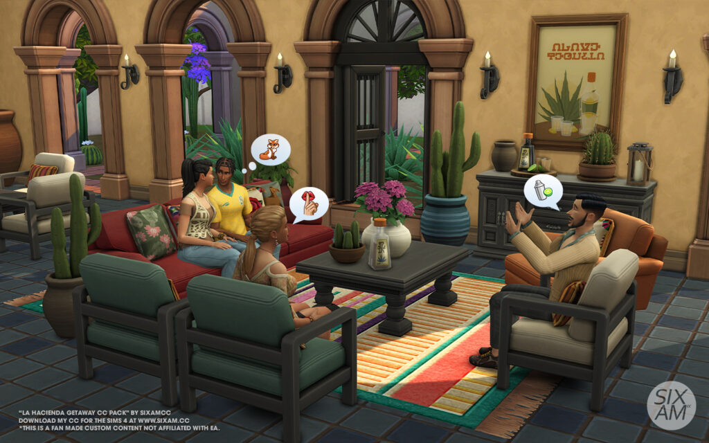 sims 4 cc hacienda getaway furniture pack by sixam cc, ims 4 cc hacienda build set doors and arches, sims 4 cc pack with rustic furniture and décor