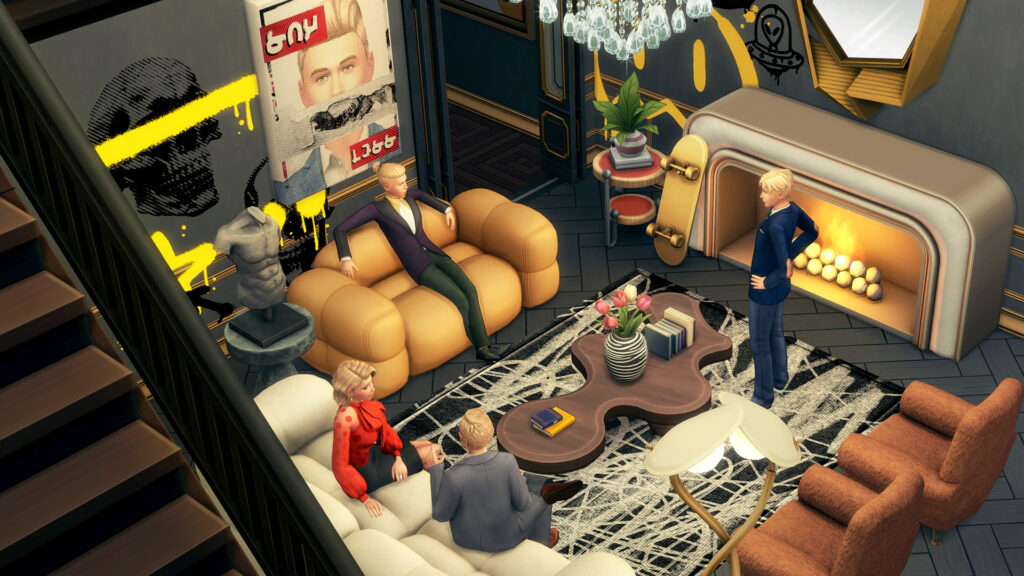 Modern Eclectic Living Room (Sims 4 CC Pack) Johnny Zest Landgraab Family