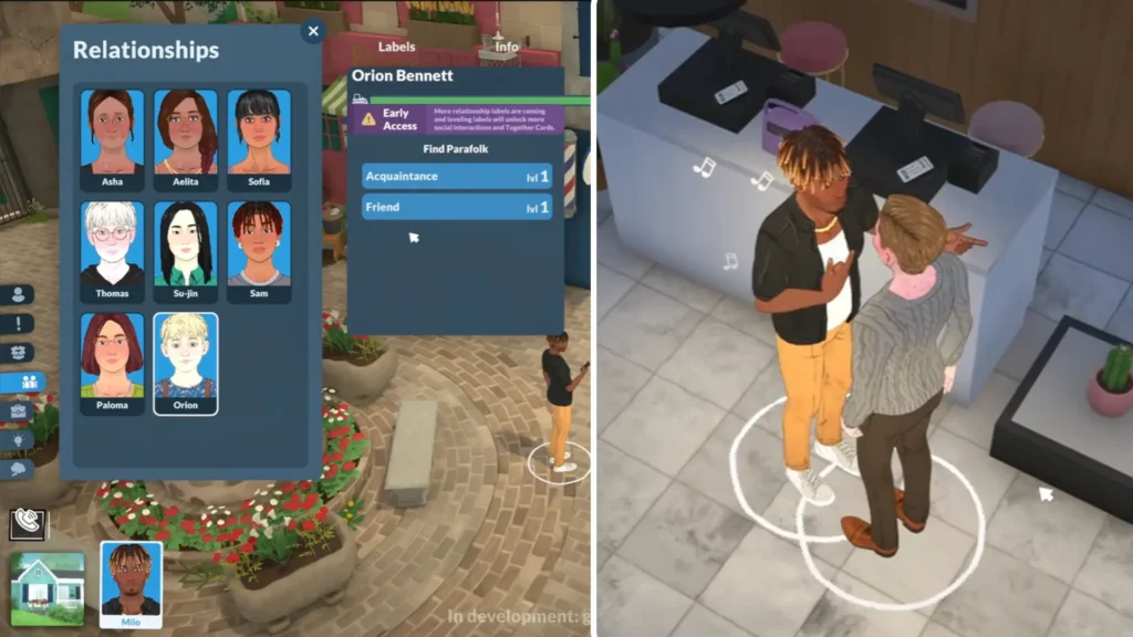 Screenshot showing Paralives gameplay during the livestream, highlighting Milo and the Live Mode interface.