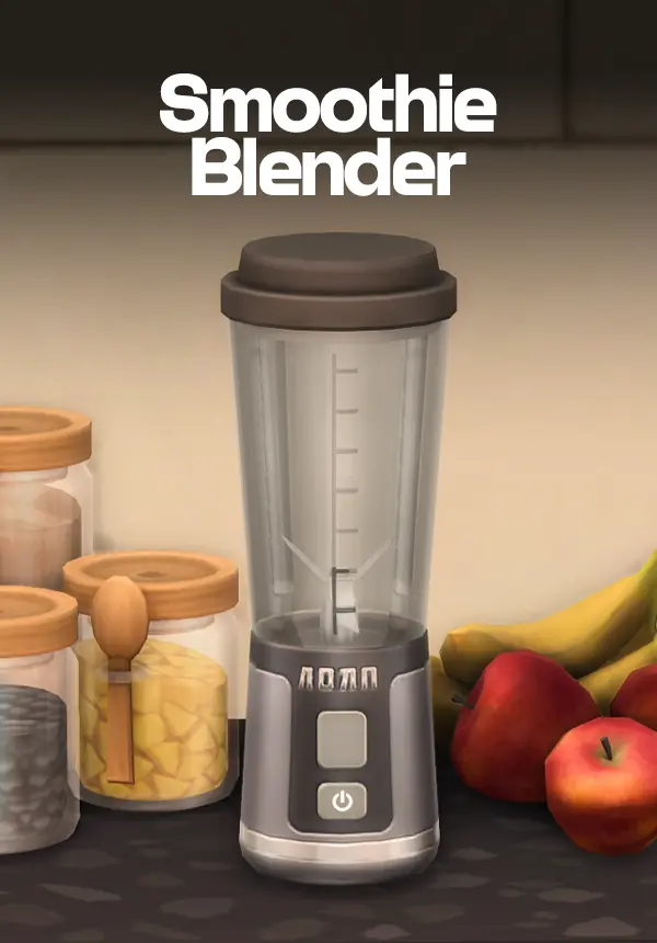Sims 4 CC Slim Blender with classic smoothie design on a kitchen counter from Small Spaces Sims 4 CC by SixamCC.