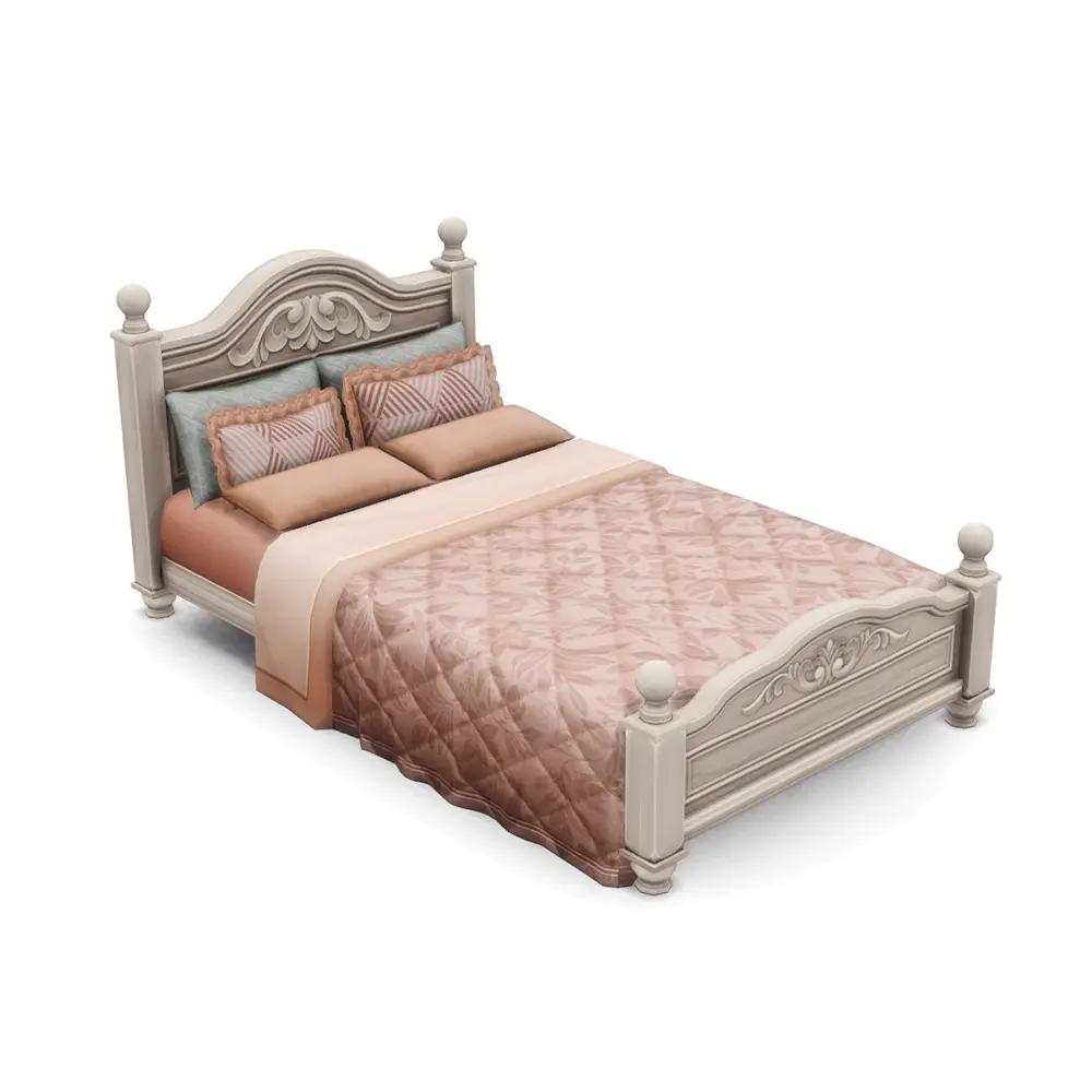 bed cc sims 4, Traditional carved wood bed with ornate scrollwork headboard and classic elegance. sims 4 bed by sixamcc