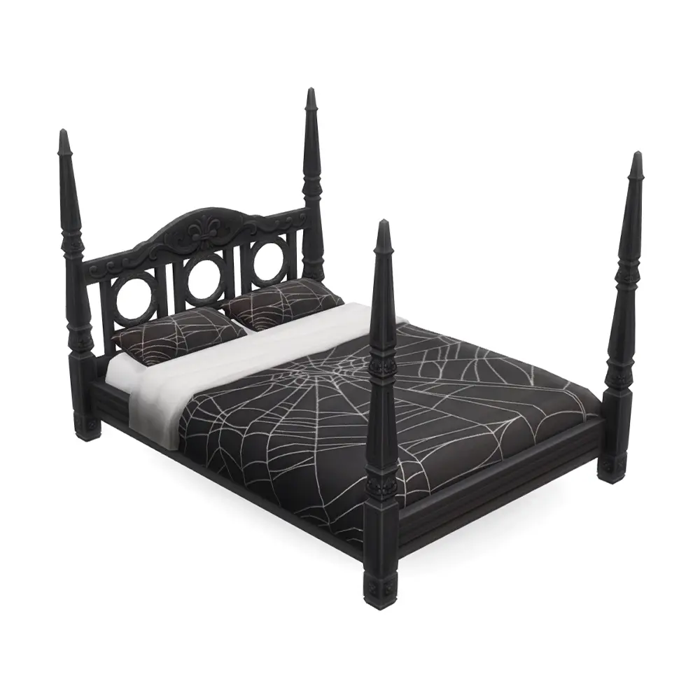 beds cc sims 4, Wednesday Goth Bedroom Bed by sixamcc
