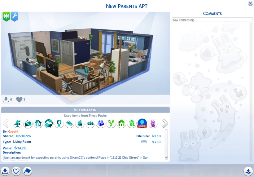 Sims 4 apartment build nursery with Baby On The Way CC by SixamCC