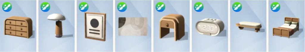 The Sims 4 Marketplace japandi home bedroom sixamcc list of items.