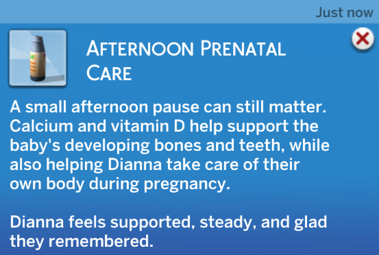 Sims 4 Mod SixamCC Prepared for Baby moodlet from afternoon vitamins