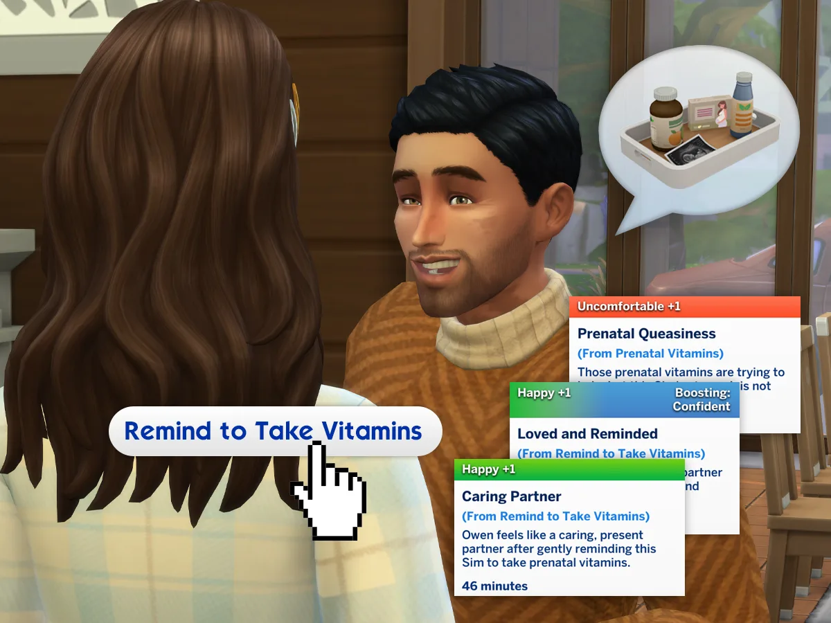Baby On The Way Prenatal Vitamins V1.2 Update. sims 4 mod sixamcc.