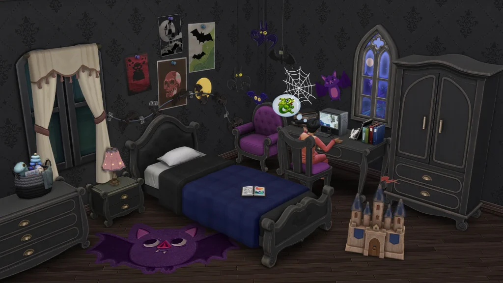 The Sims 4 Marketplace: My Little Vampire Lair Bedroom. sixamcc sims 4 cc.